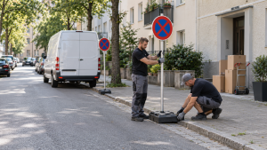 Aufbau einer Halteverbotszone für einen Umzug mit dem Möbeltaxi in Augsburg