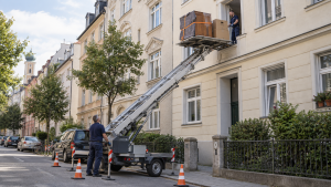 Möbeltaxi Augsburg transportiert Möbel mit einem Möbelaufzug