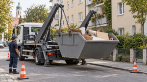 Möbeltaxi Augsburg trägt zerlegte Möbel aus einer Wohnung zum Container